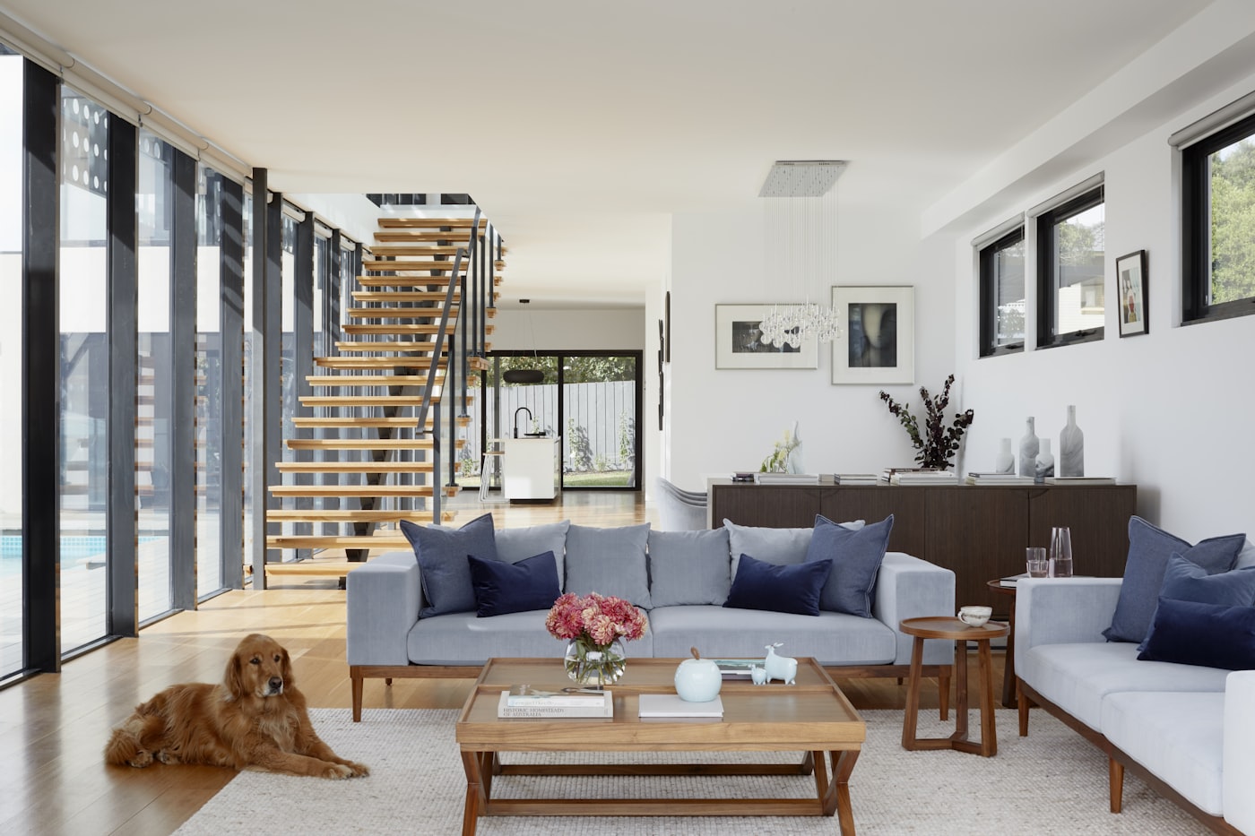 A bright, freshly cleaned open-plan living room